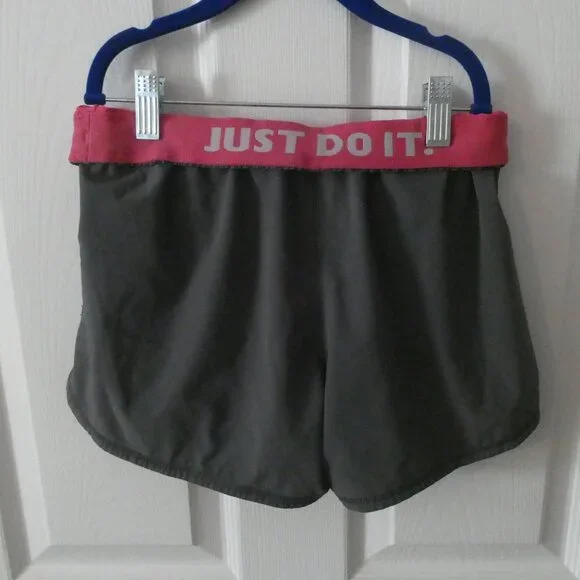 Girls Gray Nike Running Shorts w/Pink Foldover Waistband Sz L - Picture 5 of 11